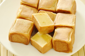 Chinese dice pasty stuffed mush sweet bean on plate