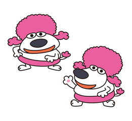 犬、犬キャラクター、ピンクのアフロ犬、アフロ犬