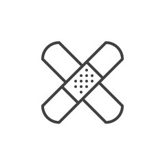 Band aid, adhesive bandage line icon, outline vector sign, linear style pictogram isolated on white. Symbol, logo illustration. Editable stroke. Pixel perfect