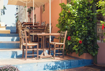 Greek tavern terrace on open air