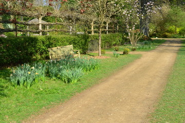 The gardens of an English country estate in Springtime.

