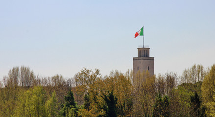 Tower of the fascist olimpic complex in Rome, Italy
