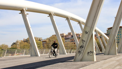 modern white steel bridge in the heart of Rome