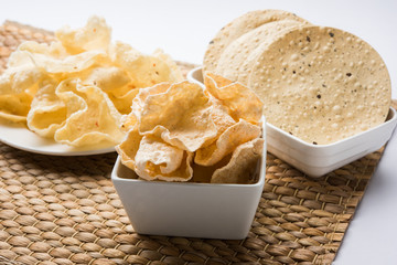 variety of Indian snack deep fried papad