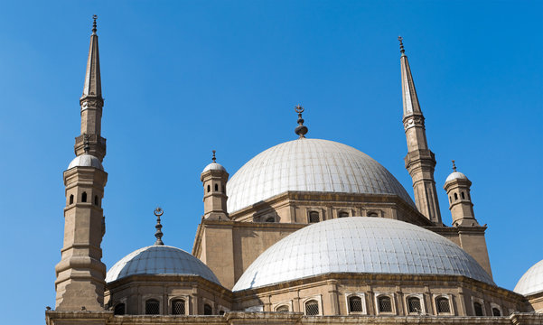 Domes of The great Mosque of Muhammad Ali Pasha (Alabaster Mosque), situated in the Citadel of Cairo, Egypt, commissioned by Muhammad Ali Pasha 1830 - 1848. Considered as one of the landmarks of Cairo