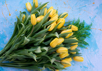Bouquet from yellow tulips
