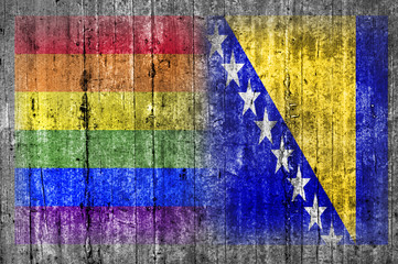 LGBT and Bosnia and Herzegovina flag on concrete wall