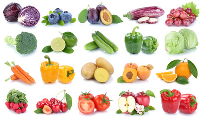 Obst und Gemüse Früchte Apfel Orange Tomaten Salat Farben frische Collage Freisteller freigestellt isoliert