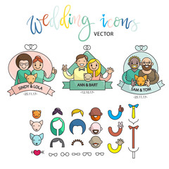 Wedding colorful icon set. Build your own design. Cartoon vector infographic illustration