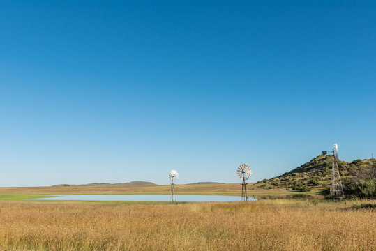 Four water pumping windmills