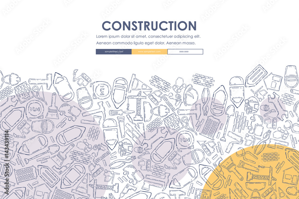 Wall mural construction doodle website template design