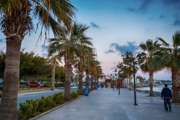 Evening photo in Poseidonos Avenue in Paphos, Cyprus