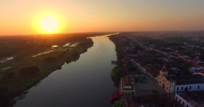 Aerial Mompox Colombia Aerial River Colonial Town