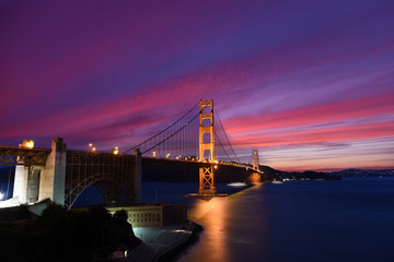 San Francisco Golden gate Bridge while sunset with reflection in the sky, California