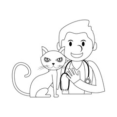 veterinarian doctor man with cat icon over white background. vector illustration