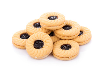 Sandwich biscuits with Blueberries on white background