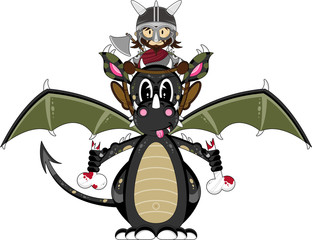 Obraz premium Cartoon Viking Warrior and Dragon