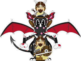 Cartoon Viking Warrior and Dragon