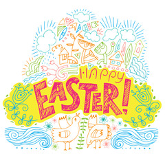 Happy  Easter colored fun background 