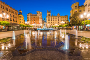 Plaza de las Tendillas in Cordoba, Spain illuminated at evening