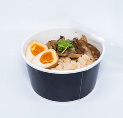 Stewed pork leg on rice; fresh ham on rice