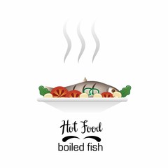 hot boiled fish / hot food on white background, vector illustration