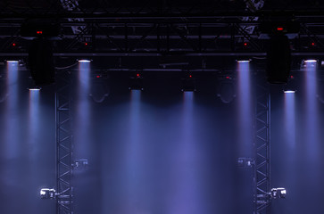 The ceiling of the concert stage with spotlights on the stage farm