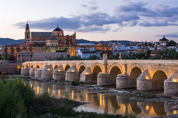 Cordoba, Spain view of the Roman Bridge and Mosque-Cathedral on the Guadalquivir River.