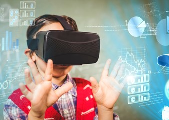 Boy wearing VR Virtual Reality Headset with Interface