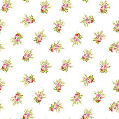Pink clover and wild flowers. Seamless floral pattern. Limited color palette. Pattern for printing on fabric, textile, wrapping paper.
