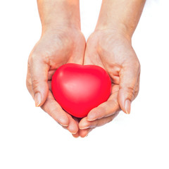 Obraz premium hand holding a red heart on white background