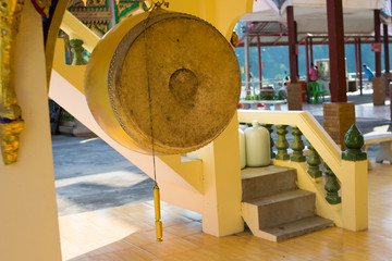 closeup Thai classical drum for sent signal in the temple of Thailand