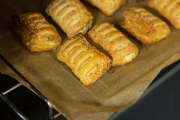 Fried patties with puff pastry cheese. Bakery products.
