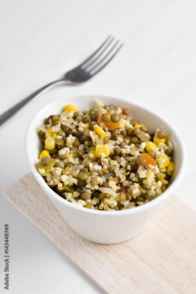 Poster bulgur salad with lentils and other vegetables