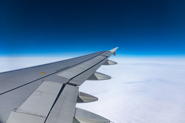 Wing of an airplane in the sky