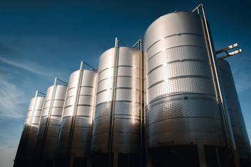 Wine factory tanks outside