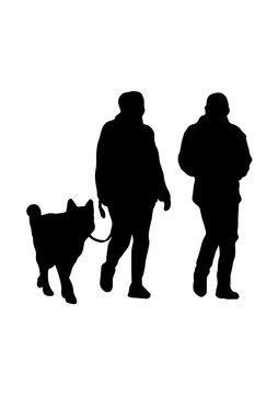 Silhouette walk with dog vector