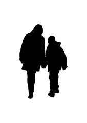 Silhouette of a boy with mama coming from school vector