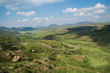 Naklejka premium Mountain Landscape with Highway in Golden Gate Highlands National Park in South Africa’s Freestate