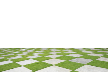 Beautiful grass tiles on white wall background:Free space for text.