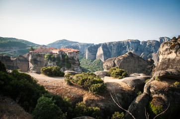 Fototapeta premium GREECE, METEORA, JULY 2015, spectacular rock formations and Greek Orthodox monasteries.