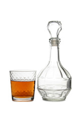 Bottle with brandy and cognac on white background
