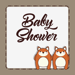 baby shower card with kawaii fox animal icon over brown background. colorful design. vector illustration