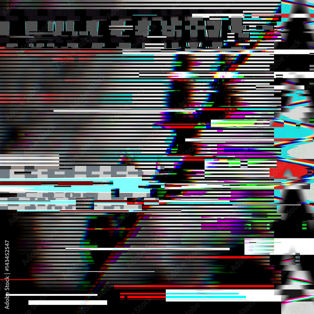 Wall mural glitch psychedelic background. old tv screen error. digital pixel noise abstract design. computer bu