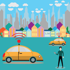 Vector illustration of a smart taxi concept,peoples call taxi from application.