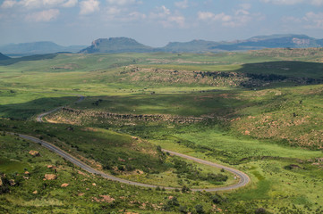 Fototapeta na wymiar Mountain Landscape with Highway in Golden Gate Highlands National Park in South Africa’s Freestate
