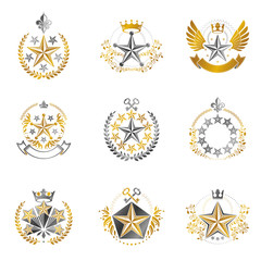 Military Stars emblems set. Heraldic vector design elements collection. Retro style label, heraldry logo.