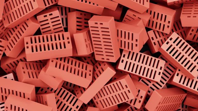 4K Slide Animation of Heap of Red Bricks. Construction Background