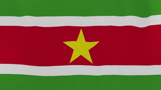 Loopable: Flag of Suriname...Surinamese official flag gently waving in the wind. Highly detailed fabric texture for 4K resolution. 15 seconds loop.