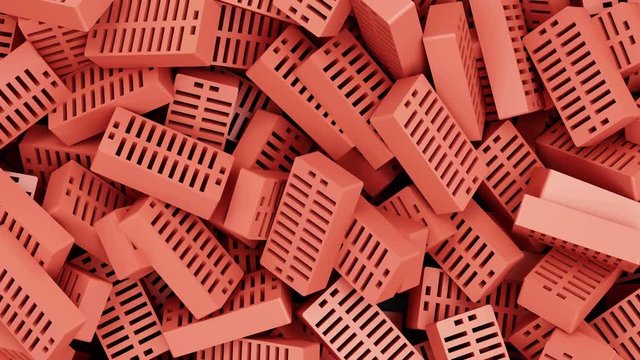 4K Animation of Heap of Red Bricks. Construction Background